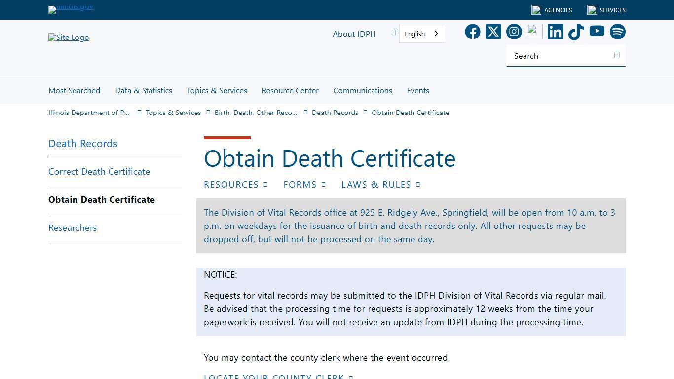 Obtain Death Certificate