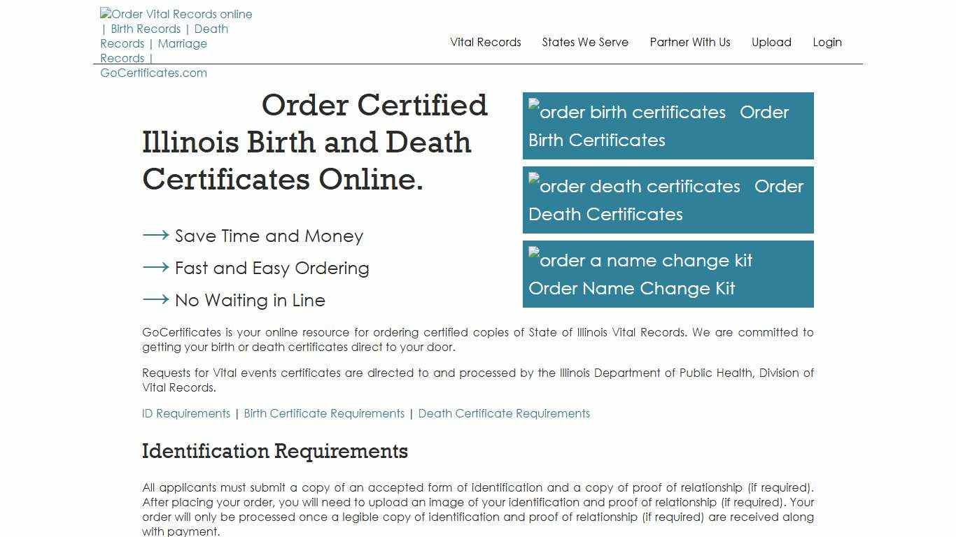 Illinois Birth Certificates Illinois Death Certificates GoCertificates.com